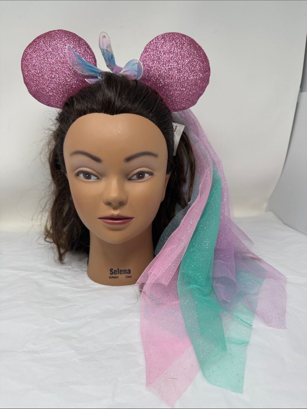 Disney Parks Glitter Minnie Mouse Ears Fairy Wings Pastel Tulle Veil Headband